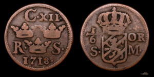 SUECIA, CARL XII 1697-1718d.C., AE 1/6 Öre