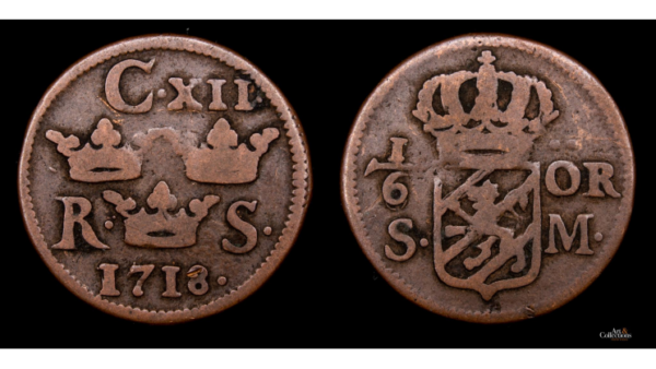 SUECIA, CARL XII 1697-1718d.C., AE 1/6 Öre