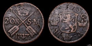 SUECIA, FREDRIK I 1720-1750d.C., AE 2 Öre