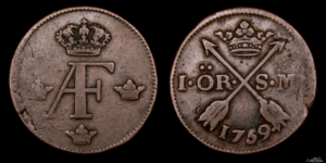SUECIA, ADOLF FREDRIK 1751-1771d.C., AE 1 Öre