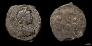 HONORIO 393-423d.C., AE 2 Nummi, Ceca ilegible