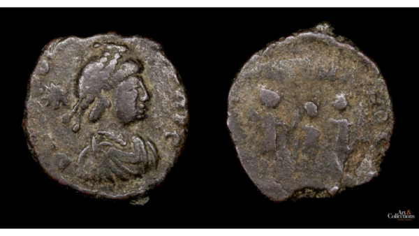 HONORIO 393-423d.C., AE 2 Nummi, Ceca ilegible
