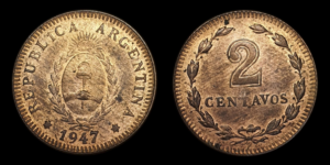 SERIE COBRES, Cu 2 Centavos 1947