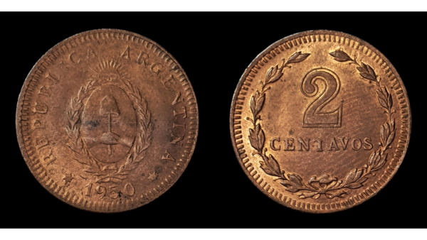 402 ARGENTINA - SERIE COBRES - 2 CENTAVOS 1950 (Escasa) SERIE COBRES, Cu 2 Centavos 1950
