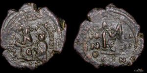 HERACLIO 610-641d.C., AE Follis, sobreacuñado Focas