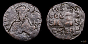 CONSTANTINO VII 913-959d.C., AE Follis sobreacuñado en follis de Romano I