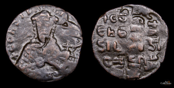 CONSTANTINO VII 913-959d.C., AE Follis sobreacuñado en follis de Romano I