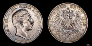 REINO DE PRUSIA, GUILLERMO II 1888-1918d.C., AR 5 Marks, Berlín