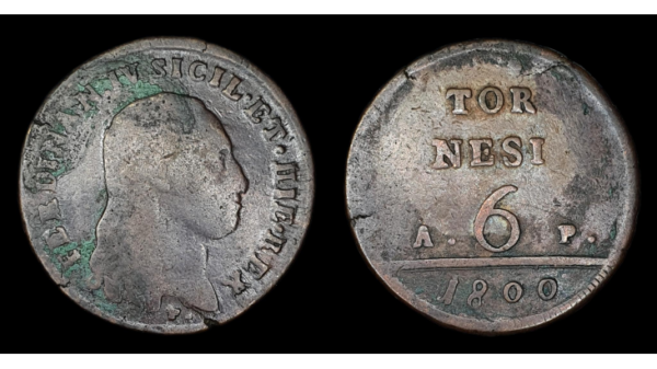 NAPOLES, FERNANDO IV 1759-1816d.C., Cu 6 Tornesi
