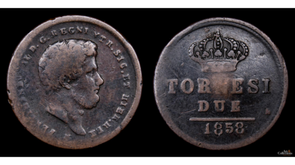 NAPOLES, FERNANDO II de las 2 Sicilias 1830-1859d.C., Cu 2 Tornesi