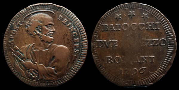 PIO VI 1775-1799d.C., ROMA, AE 2 1/2 Baiocchi