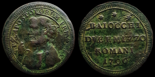 PIO VI 1775-1799d.C., ROMA, AE 2 1/2 Baiocchi