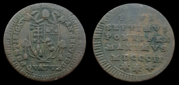 ME_26-017 PIO VII 1800-1823d.C., ROMA, AE 1 Quattrino