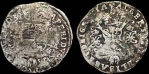 FLANDES, ALBERTO E ISABEL 1598-1621d.C., AR 1/4 Patacon, Brujas
