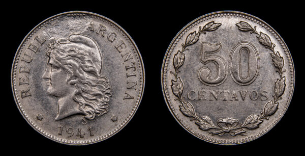 SERIE NÍQUELES - ERRORES, Cu-Ni 50 Centavos 1941