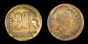 SERIE TORITOS, AL-AE 20 Centavos 1949 