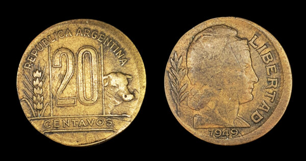 SERIE TORITOS, AL-AE 20 Centavos 1949 