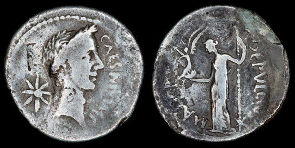 JULIO CESAR - P. Sepullius Macer 44 a.C., AR Denario, Roma